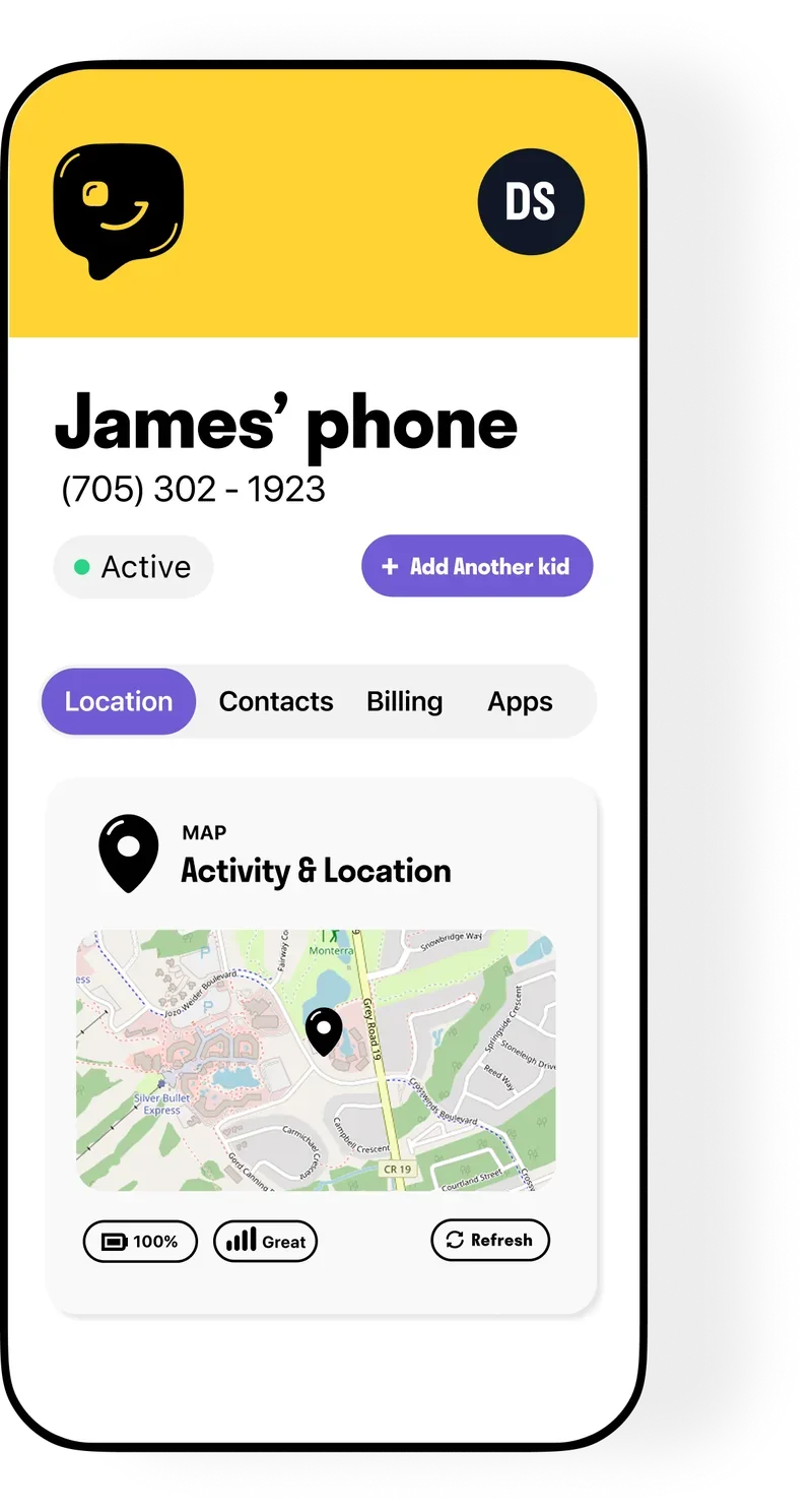 Parent portal showing Activity and Location